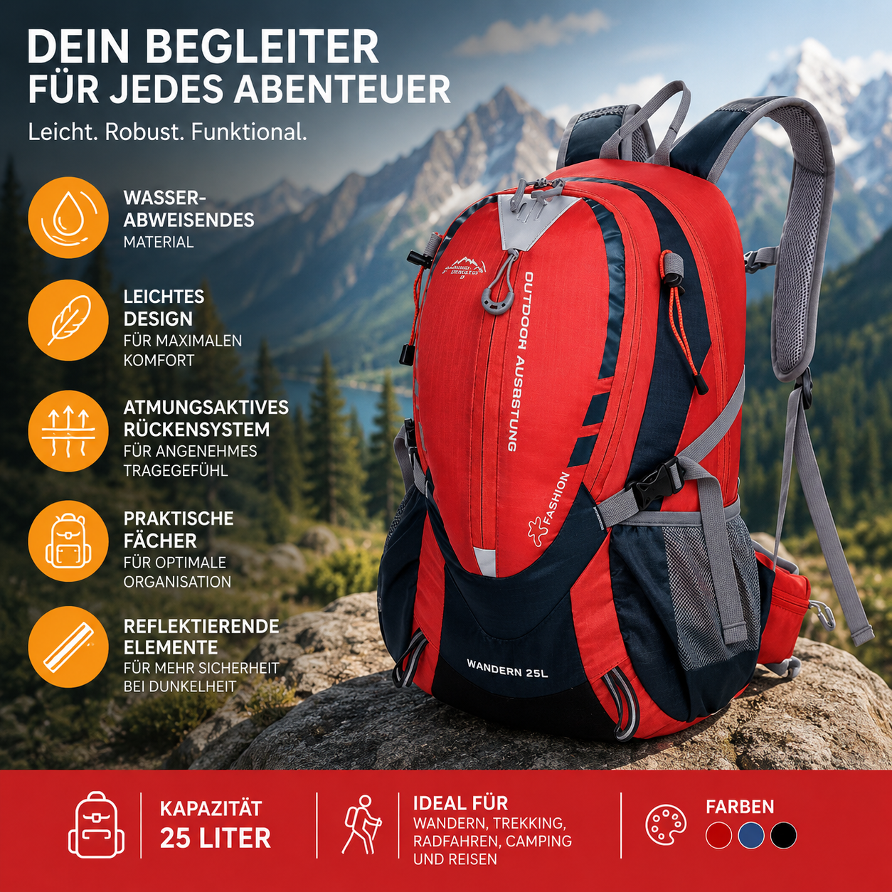 Arkenor Wanderrucksack 25L – Leicht, robust & bereit für jedes Abe