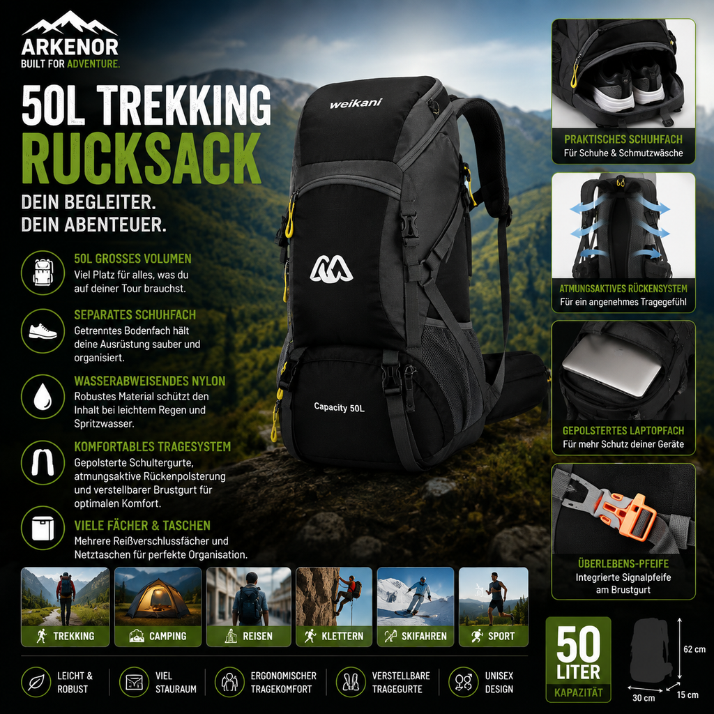 Arkenor 50L Trekking- & Reiserucksack