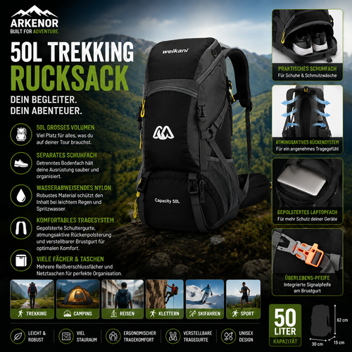 Arkenor 50L Trekking- & Reiserucksack