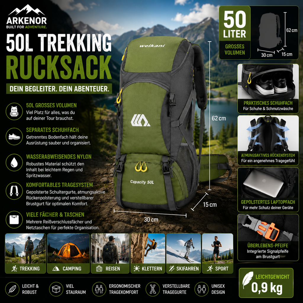 Arkenor 50L Trekking- & Reiserucksack