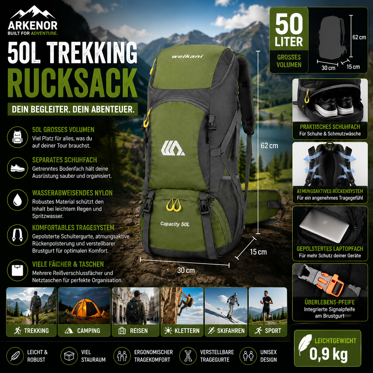 Arkenor 50L Trekking- & Reiserucksack