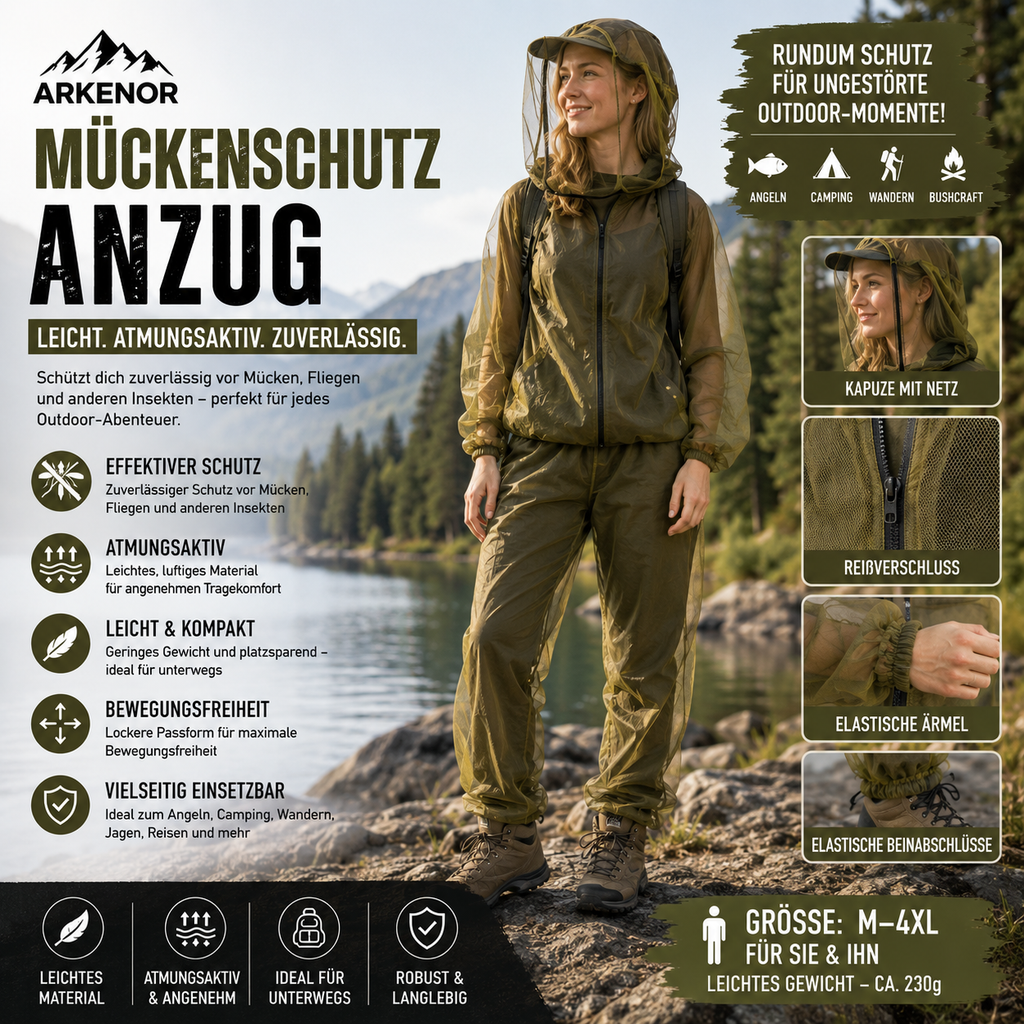 Arkenor Outdoor-Mückenschutzanzug – Atmungsaktive Schutzkleidung für Angeln, Camping & Bushcraft