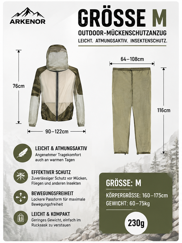 Arkenor Outdoor-Mückenschutzanzug – Atmungsaktive Schutzkleidung für Angeln, Camping & Bushcraft
