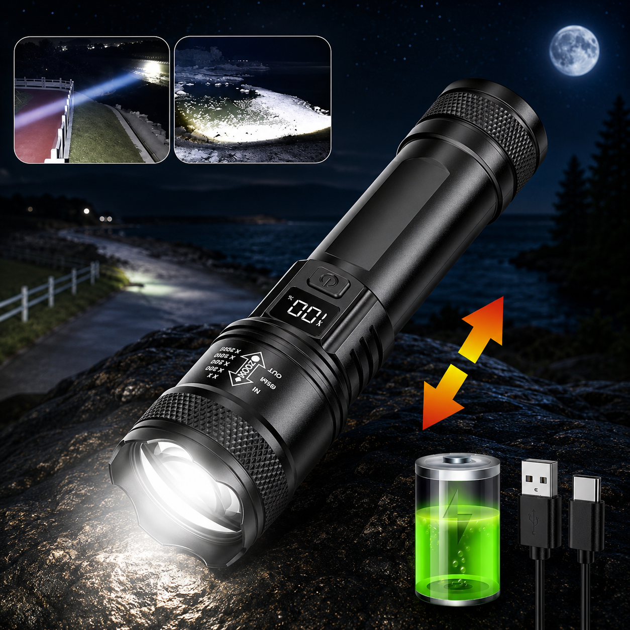 Arkenor LED-Taschenlampe XHP70 – Wiederaufladbar | 2300 Lumen