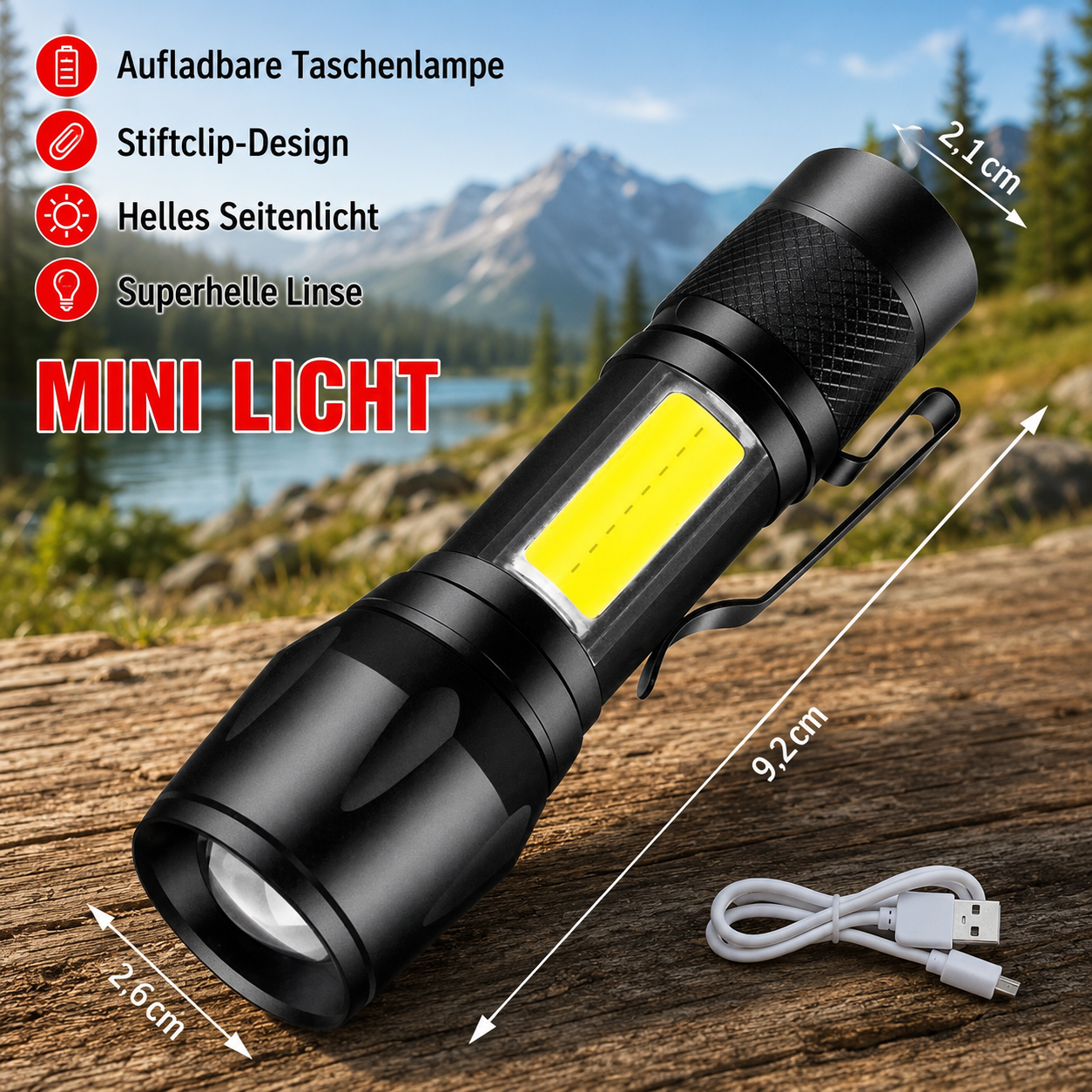Arkenor LED-Taschenlampe mit Teleskop-Zoom