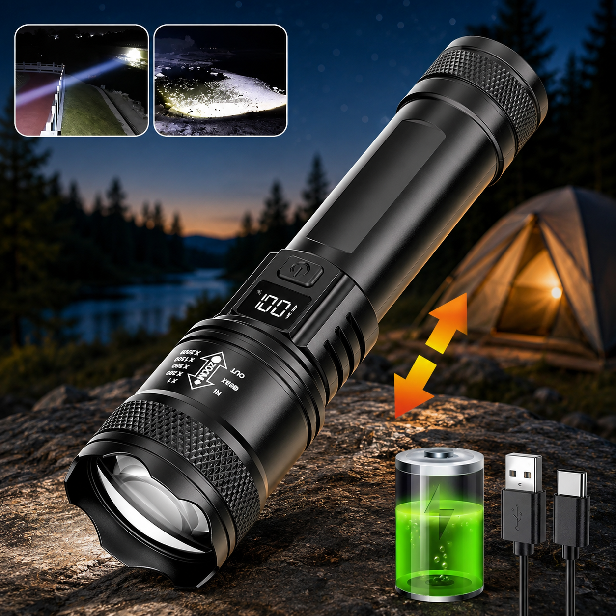 Arkenor LED-Taschenlampe mit Teleskop-Zoom