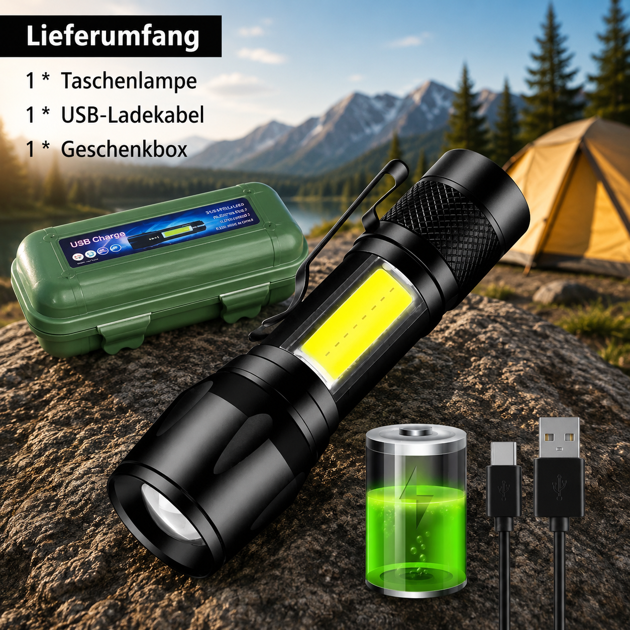 Arkenor LED-Taschenlampe mit Teleskop-Zoom