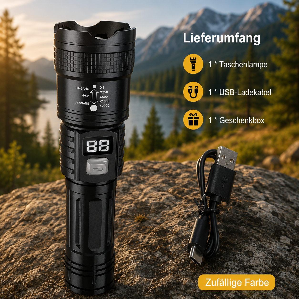 Arkenor LED-Taschenlampe mit Teleskop-Zoom
