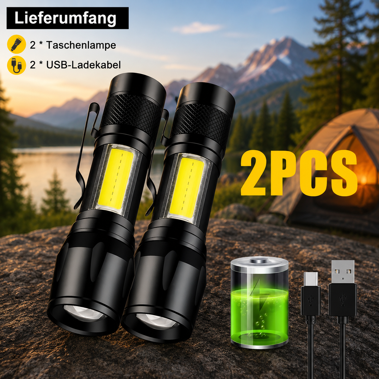 Arkenor LED-Taschenlampe mit Teleskop-Zoom