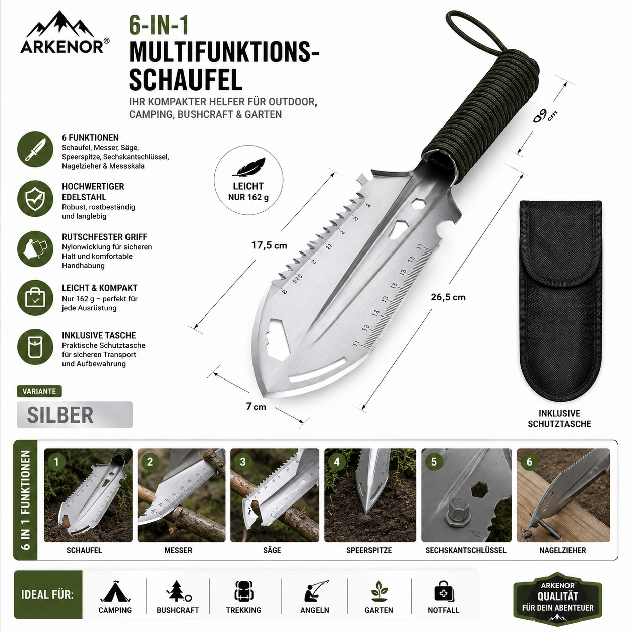 Arkenor 6-in-1 Camping- & Gartenschaufel
