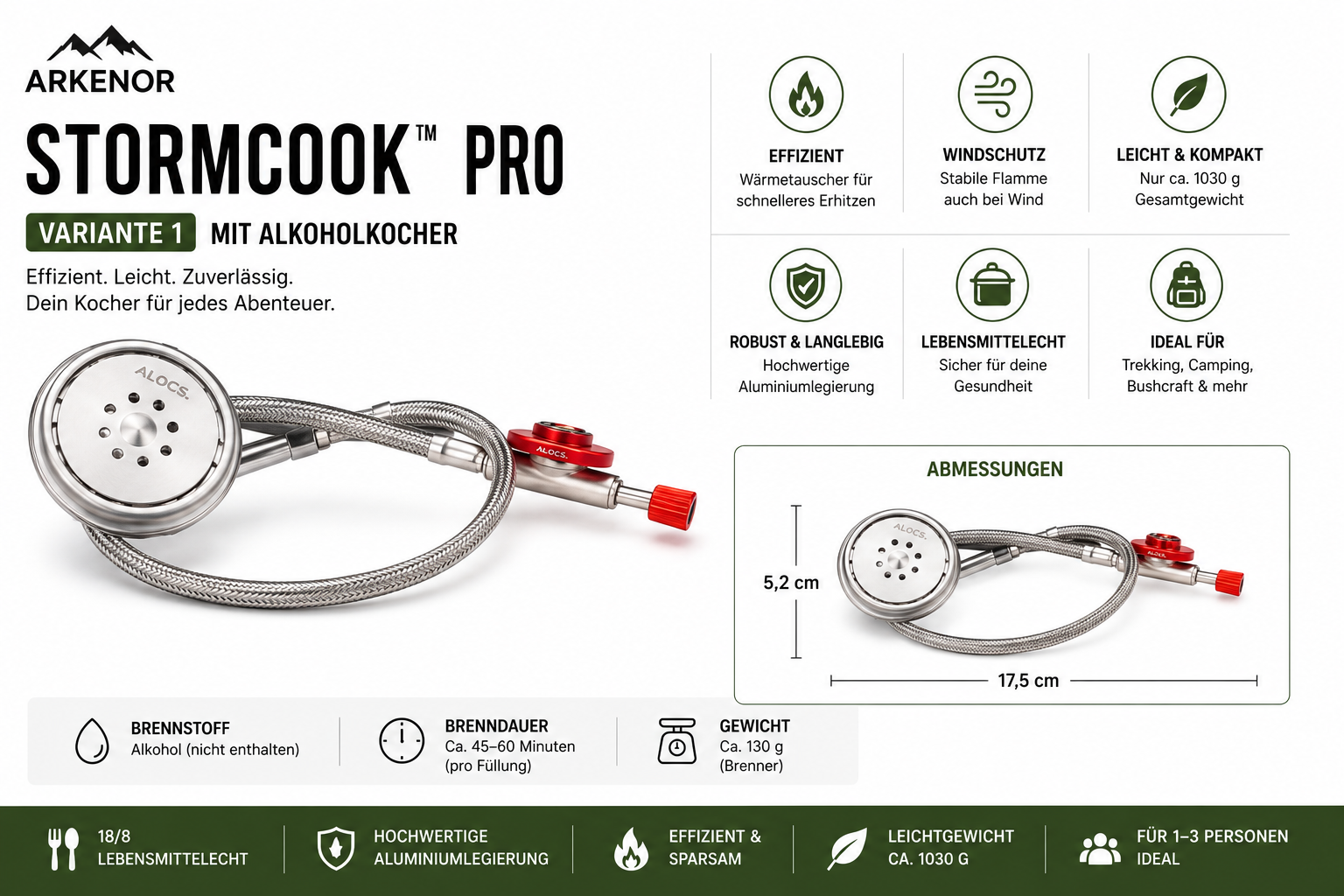 Arkenor StormCook™ Pro | Premium Outdoor-Kochset mit Spirituskocher