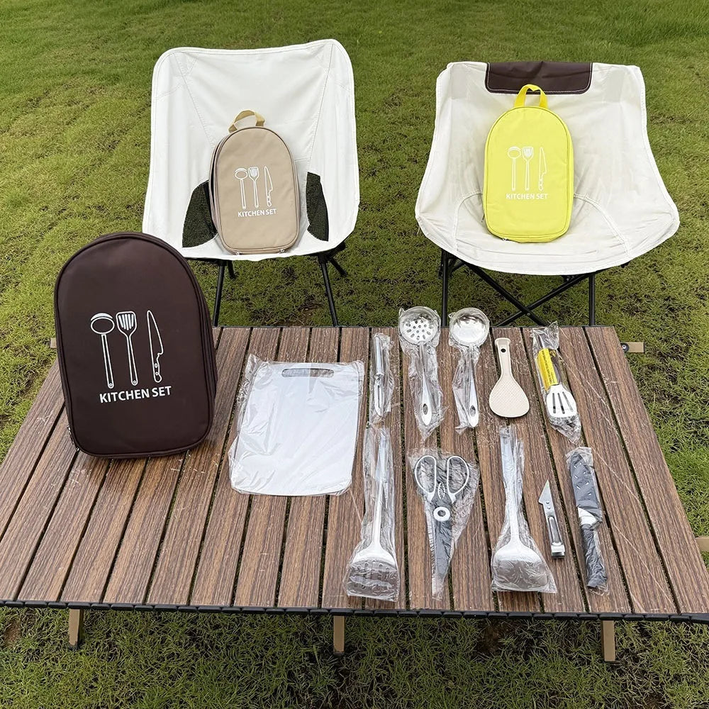 Arkenor CampKitchen™ | Camping-Küchenutensilien-Set mit Aufbewahrungstasche