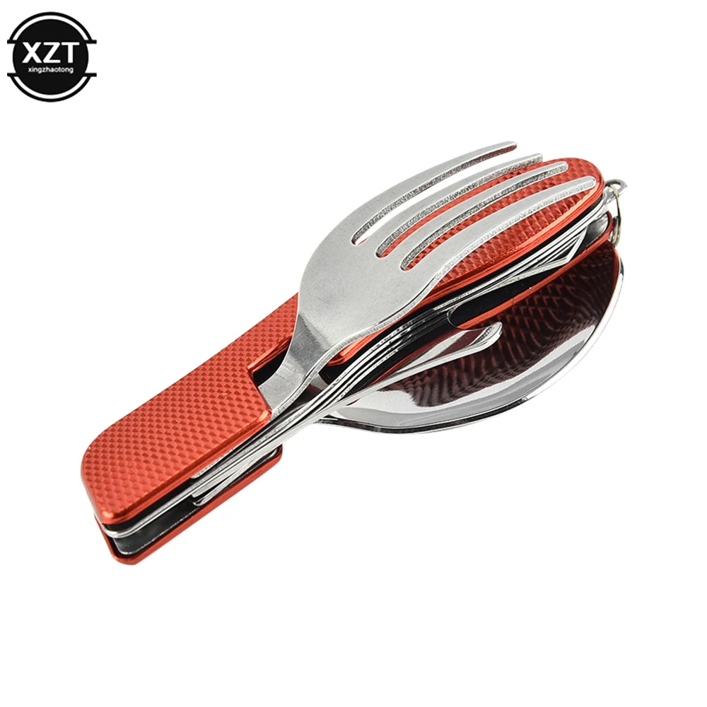 Multifunktionales Campingbesteck 4-in-1 – klappbares Outdoor-Besteck aus Edelstahl