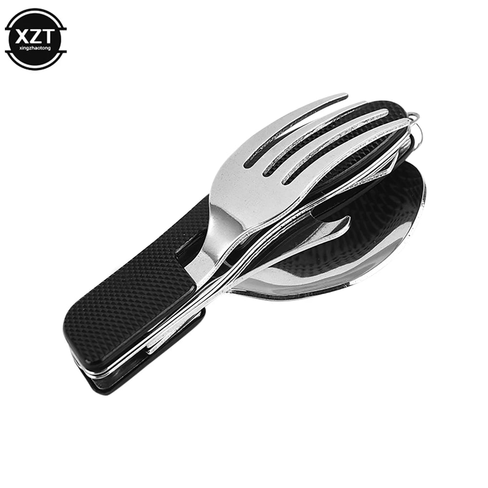 Multifunktionales Campingbesteck 4-in-1 – klappbares Outdoor-Besteck aus Edelstahl