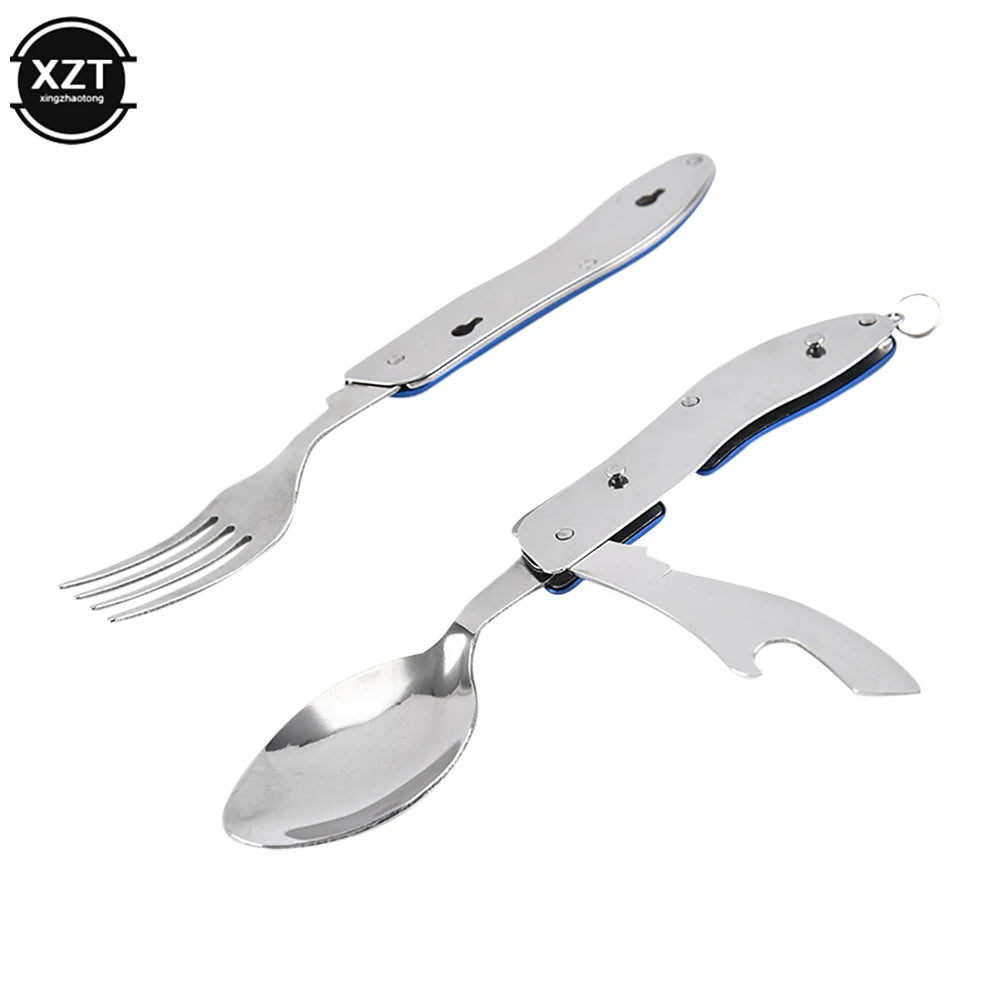 Multifunktionales Campingbesteck 4-in-1 – klappbares Outdoor-Besteck aus Edelstahl