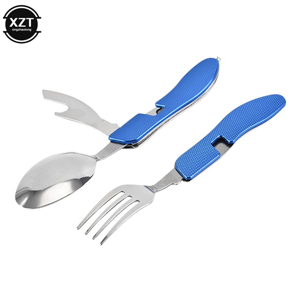 Multifunktionales Campingbesteck 4-in-1 – klappbares Outdoor-Besteck aus Edelstahl