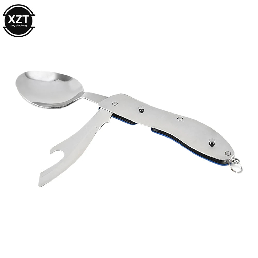 Multifunktionales Campingbesteck 4-in-1 – klappbares Outdoor-Besteck aus Edelstahl