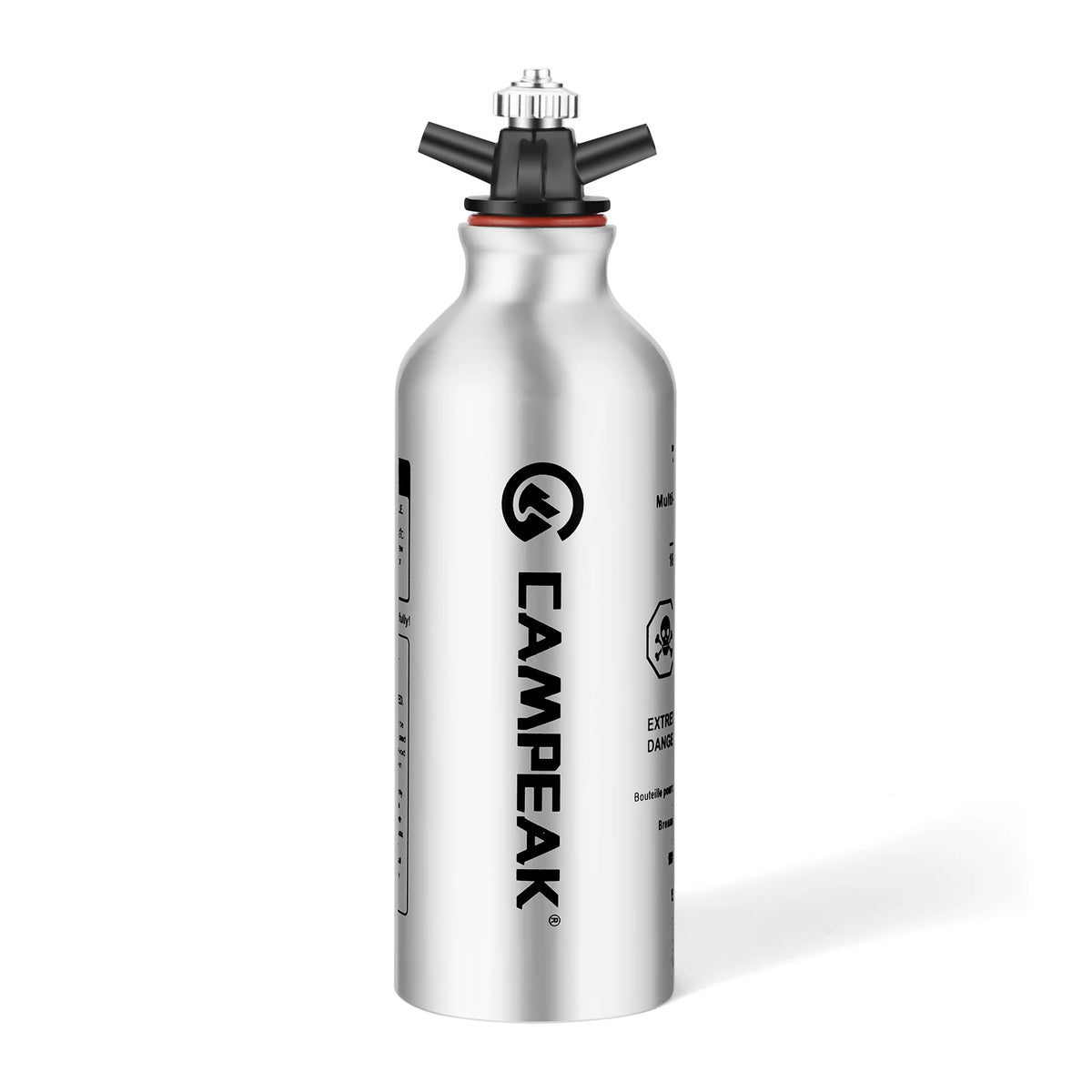 CAMPEAK Flüssigbrennstoffflasche 0,5 L / 1 L – Aluminium Outdoor-Brennstoffflasche mit Sicherheitsventil
