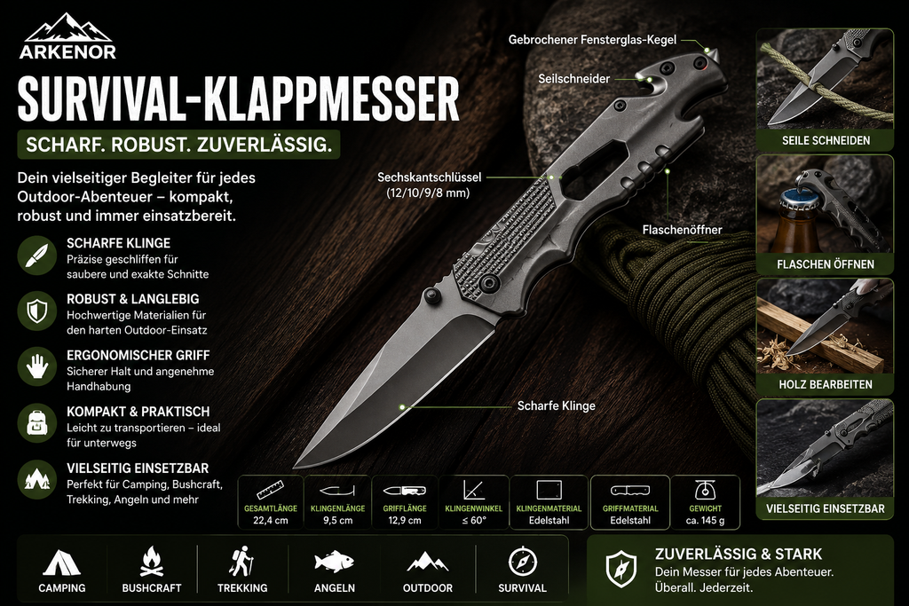 Arkenor Survival-Klappmesser – Robustes Outdoor-Taschenmesser